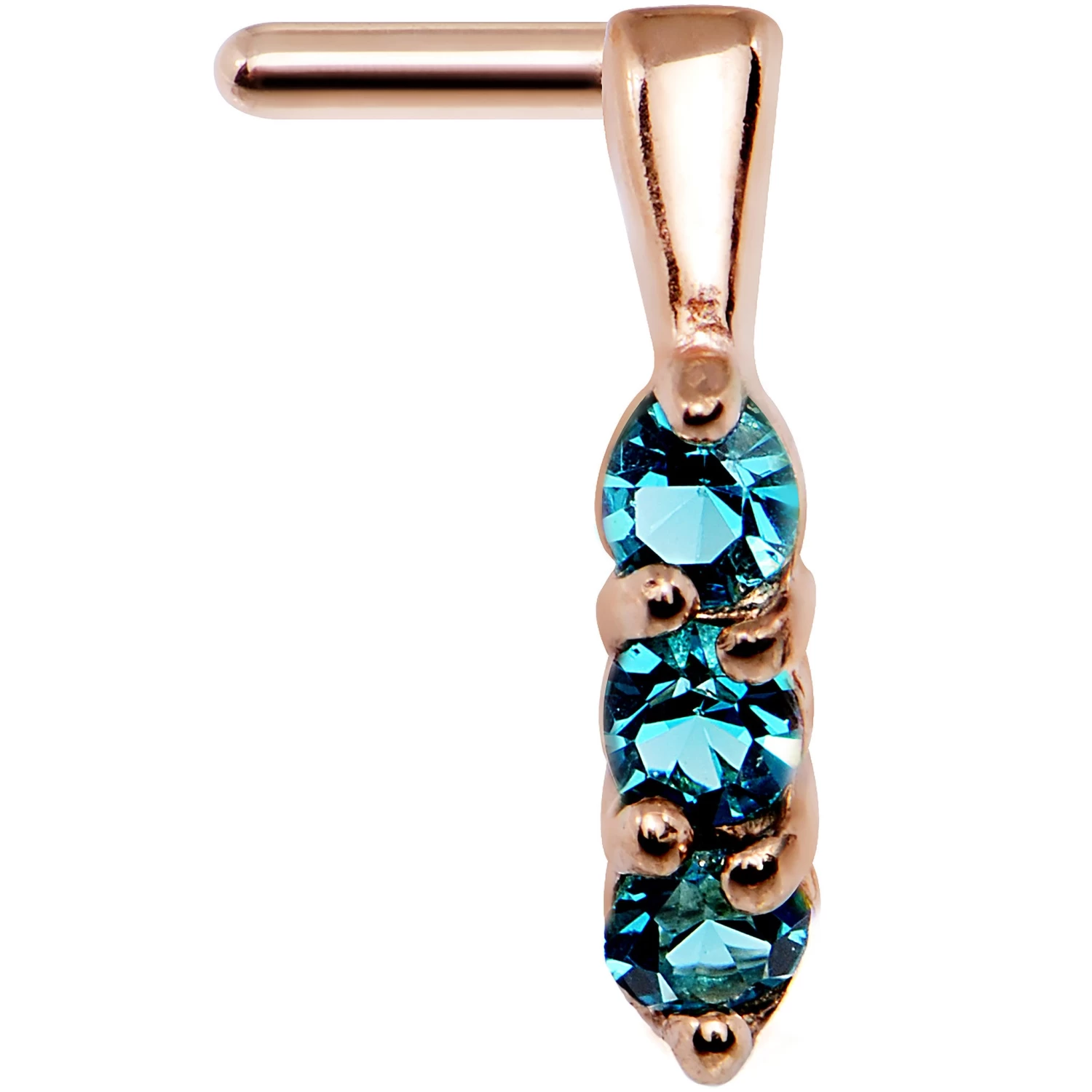 Gaby 18 Gauge Aqua Gem Rose Gold PVD Faux Hoop L Shaped Nose Ring 2 Gaby 18 Gauge Aqua Gem Rose Gold PVD Faux Hoop L Shaped Nose Ring - Image 2
