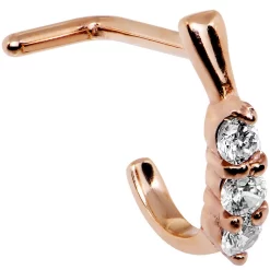 18 Gauge Clear Gem Rose Gold PVD Faux Hoop L Shaped Nose Ring