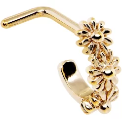 18 Gauge Gold PVD Daisy Flower Chain Faux Hoop L Shaped Nose Ring