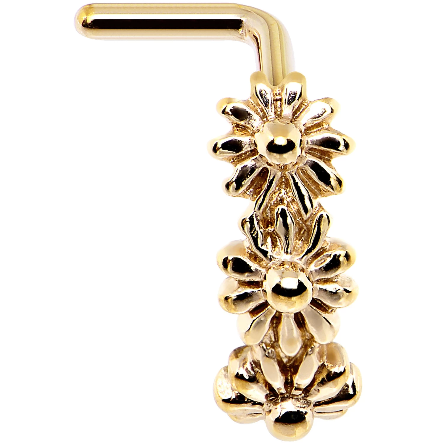 18 Gauge Gold PVD Daisy Flower Chain Faux Hoop L Shaped Nose Ring 2 18 Gauge Gold PVD Daisy Flower Chain Faux Hoop L Shaped Nose Ring - Image 2