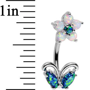 Clear Aqua Faux Opal Flourishing Flower Double Mount Belly Ring 2 Clear Aqua Faux Opal Flourishing Flower Double Mount Belly Ring - Image 2