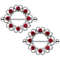 Gaby 14 Gauge 1 1/16 Red Gem Daring Little Devil Halo Heart Nipple Shield Set