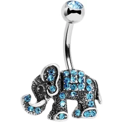 Aqua Gem Lucky Little Elephant Belly Ring