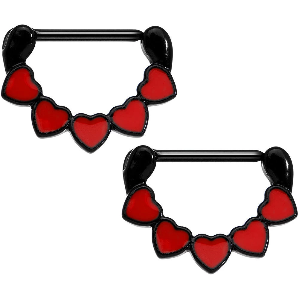 Gaby 14 Gauge 9/16 Black Anodized Line Up Your Love Heart Nipple Clicker Set 1 Gaby 14 Gauge 9/16 Black Anodized Line Up Your Love Heart Nipple Clicker Set