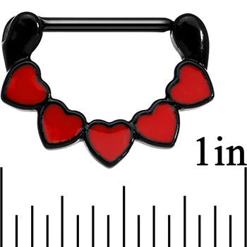 Gaby 14 Gauge 9/16 Black Anodized Line Up Your Love Heart Nipple Clicker Set 2 Gaby 14 Gauge 9/16 Black Anodized Line Up Your Love Heart Nipple Clicker Set - Image 2