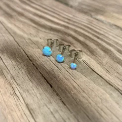 Gaby Light Blue Synthetic Opal Stainless Steel Post Stud Earring Pack Set Of 3 -Body Jewelry Store 60575 B 1