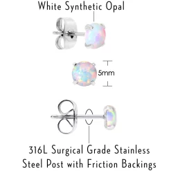Gaby White Synthetic Opal Stainless Steel Post Stud Earring Pack Set Of 3 14 Gaby White Synthetic Opal Stainless Steel Post Stud Earring Pack Set Of 3 -Body Jewelry Store 60575 W.alt1