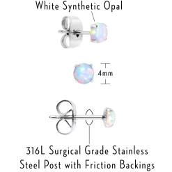 Gaby White Synthetic Opal Stainless Steel Post Stud Earring Pack Set Of 3 15 Gaby White Synthetic Opal Stainless Steel Post Stud Earring Pack Set Of 3 -Body Jewelry Store 60575 W.alt2
