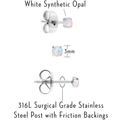 Gaby White Synthetic Opal Stainless Steel Post Stud Earring Pack Set Of 3 16 Gaby White Synthetic Opal Stainless Steel Post Stud Earring Pack Set Of 3 -Body Jewelry Store 60575 W.alt3