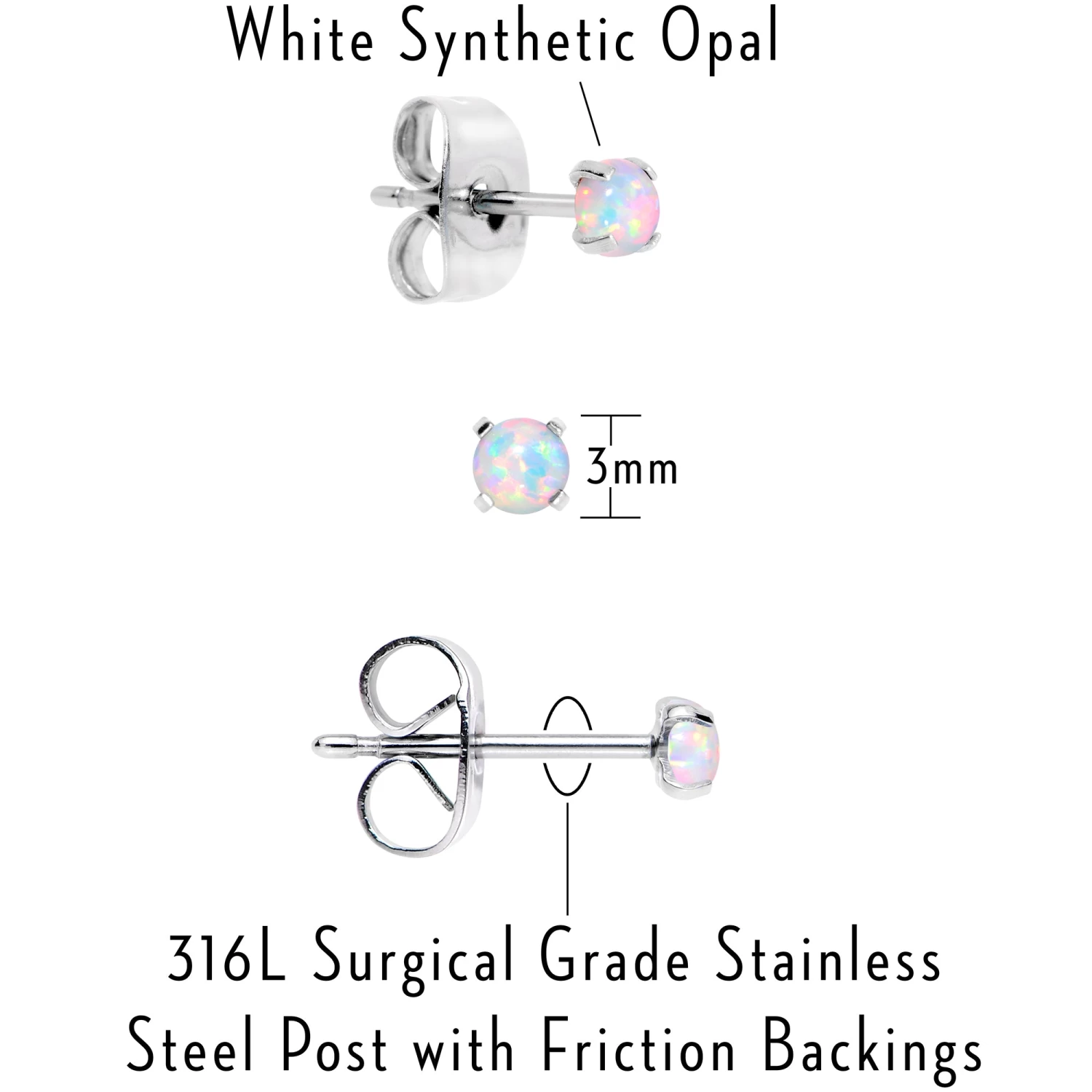 Gaby White Synthetic Opal Stainless Steel Post Stud Earring Pack Set Of 3 7 Gaby White Synthetic Opal Stainless Steel Post Stud Earring Pack Set Of 3 - Image 7