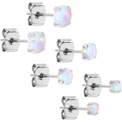 Gaby White Synthetic Opal Stainless Steel Post Stud Earring Pack Set Of 3