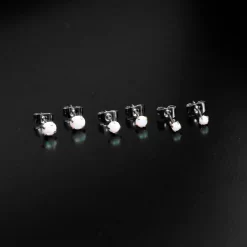 Gaby White Synthetic Opal Stainless Steel Post Stud Earring Pack Set Of 3 17 Gaby White Synthetic Opal Stainless Steel Post Stud Earring Pack Set Of 3 -Body Jewelry Store 60575 W.otherimage3