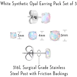 Gaby White Synthetic Opal Stainless Steel Post Stud Earring Pack Set Of 3 18 Gaby White Synthetic Opal Stainless Steel Post Stud Earring Pack Set Of 3 -Body Jewelry Store 60575 W.otherimage6