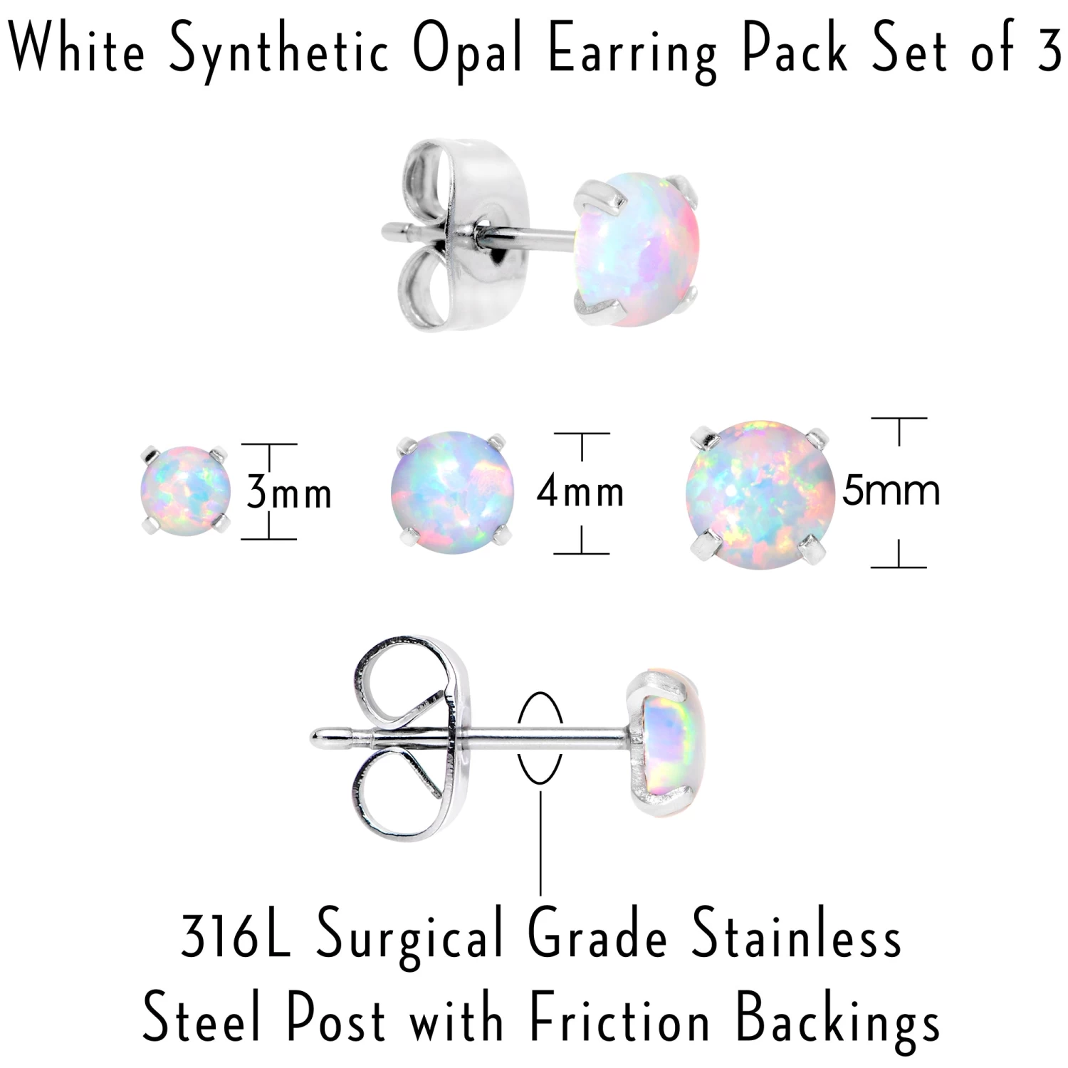 Gaby White Synthetic Opal Stainless Steel Post Stud Earring Pack Set Of 3 9 Gaby White Synthetic Opal Stainless Steel Post Stud Earring Pack Set Of 3 - Image 9