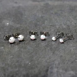 Gaby White Synthetic Opal Stainless Steel Post Stud Earring Pack Set Of 3 13 Gaby White Synthetic Opal Stainless Steel Post Stud Earring Pack Set Of 3 -Body Jewelry Store 60575 W.otherimage7