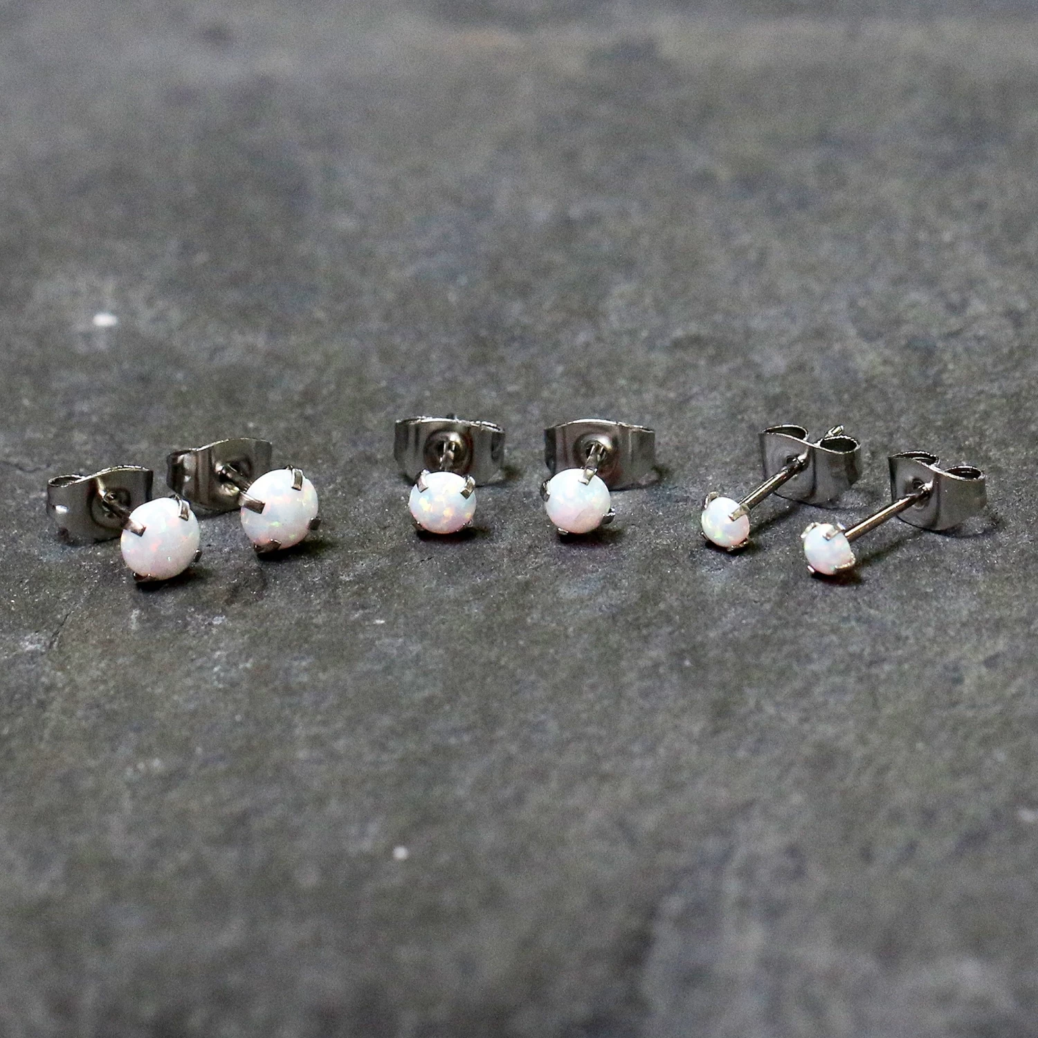 Gaby White Synthetic Opal Stainless Steel Post Stud Earring Pack Set Of 3 4 Gaby White Synthetic Opal Stainless Steel Post Stud Earring Pack Set Of 3 - Image 4