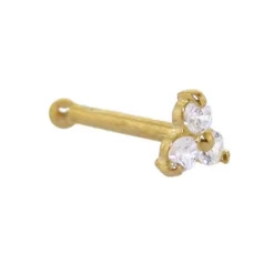 Solid 14KT Yellow Gold Crystalline Gem Flower Nose Bone