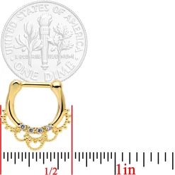 1/4 Clear CZ Gem Gold Tone Anodized Filigree Nipple Clicker Set -Body Jewelry Store 63017
