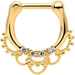 1/4 Clear CZ Gem Gold Tone Anodized Filigree Nipple Clicker Set -Body Jewelry Store 63017 copy
