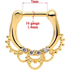 1/4 Clear CZ Gem Gold Tone Anodized Filigree Nipple Clicker Set -Body Jewelry Store 63017 copy 1