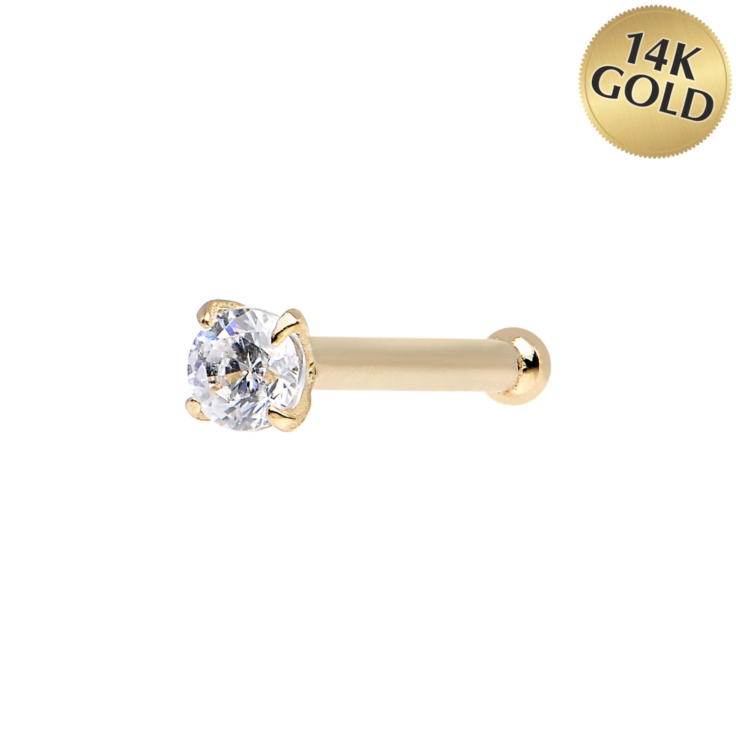 20 Gauge 1/4 14kt Solid Yellow Gold Clear 2mm Cubic Zirconia Nose Bone 1 20 Gauge 1/4 14kt Solid Yellow Gold Clear 2mm Cubic Zirconia Nose Bone