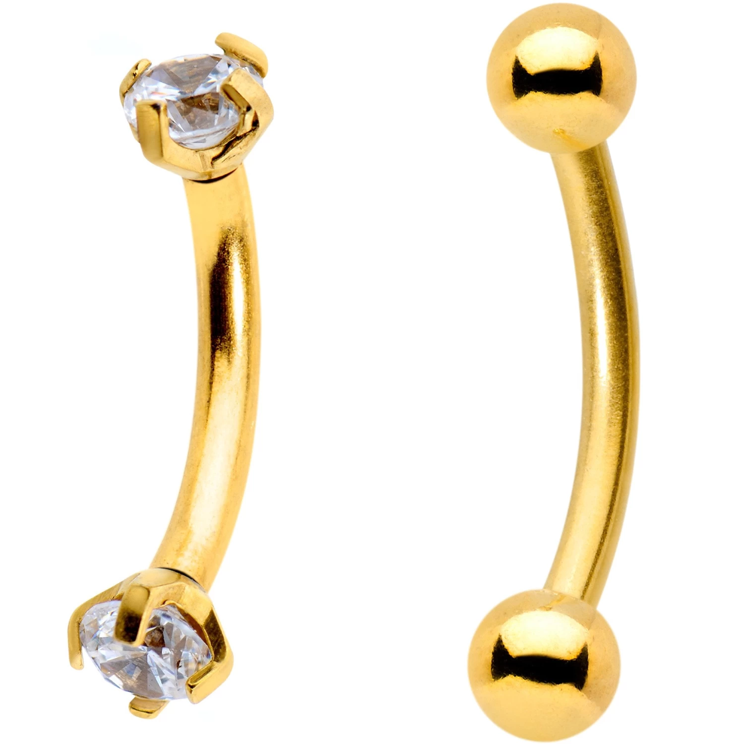 3/8 Clear CZ Gem PVD Curved Eyebrow Ring Set Of 6 2 3/8 Clear CZ Gem PVD Curved Eyebrow Ring Set Of 6 - Image 2