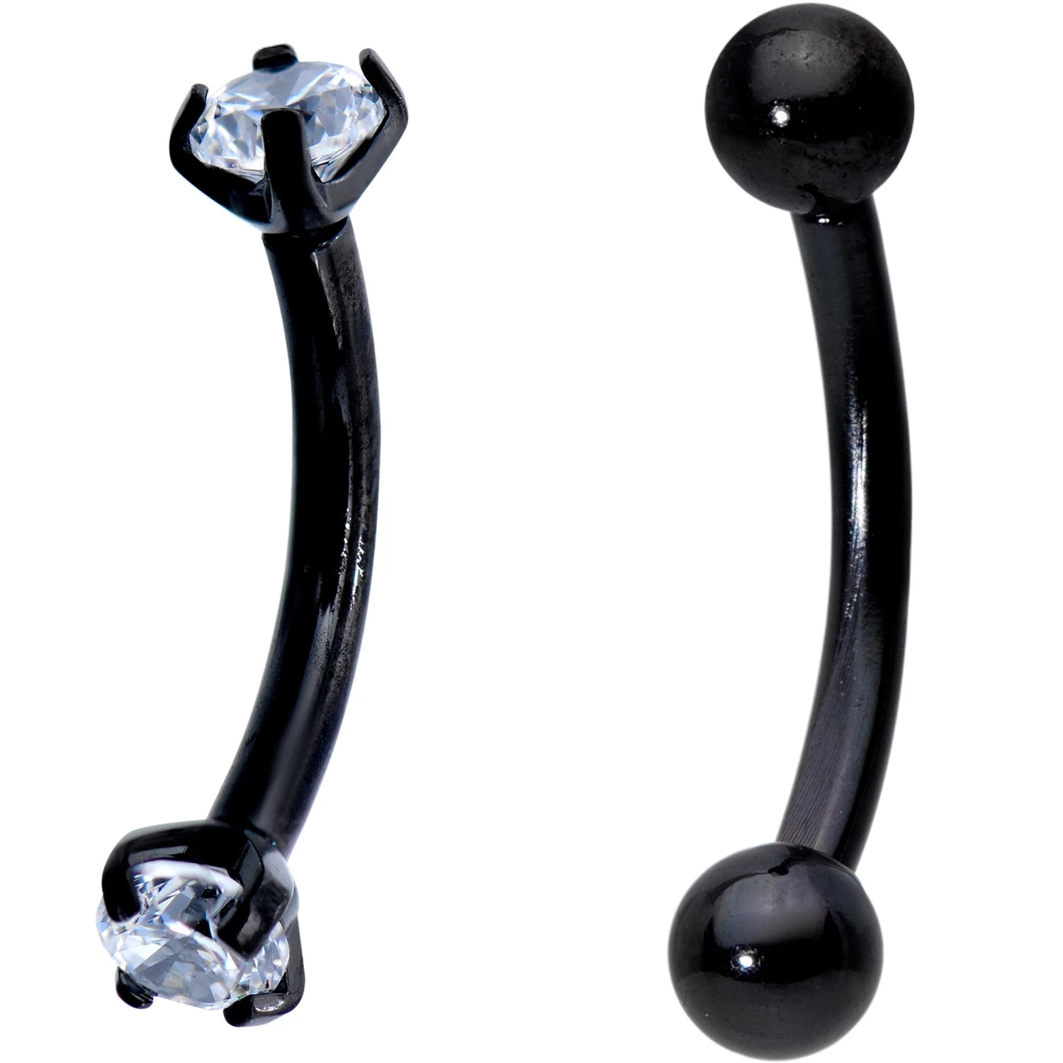 3/8 Clear CZ Gem PVD Curved Eyebrow Ring Set Of 6 3 3/8 Clear CZ Gem PVD Curved Eyebrow Ring Set Of 6 - Image 3