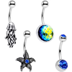 Blue Gem Sea Treasures Belly Ring Set Of 4