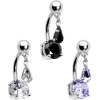 Gaby Clear Black Purple CZ Gem Top Mount Dangle Belly Ring Set Of 3