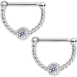 Gaby 14 Gauge 1/2 Clear Gem Twisted Nipple Clicker Set