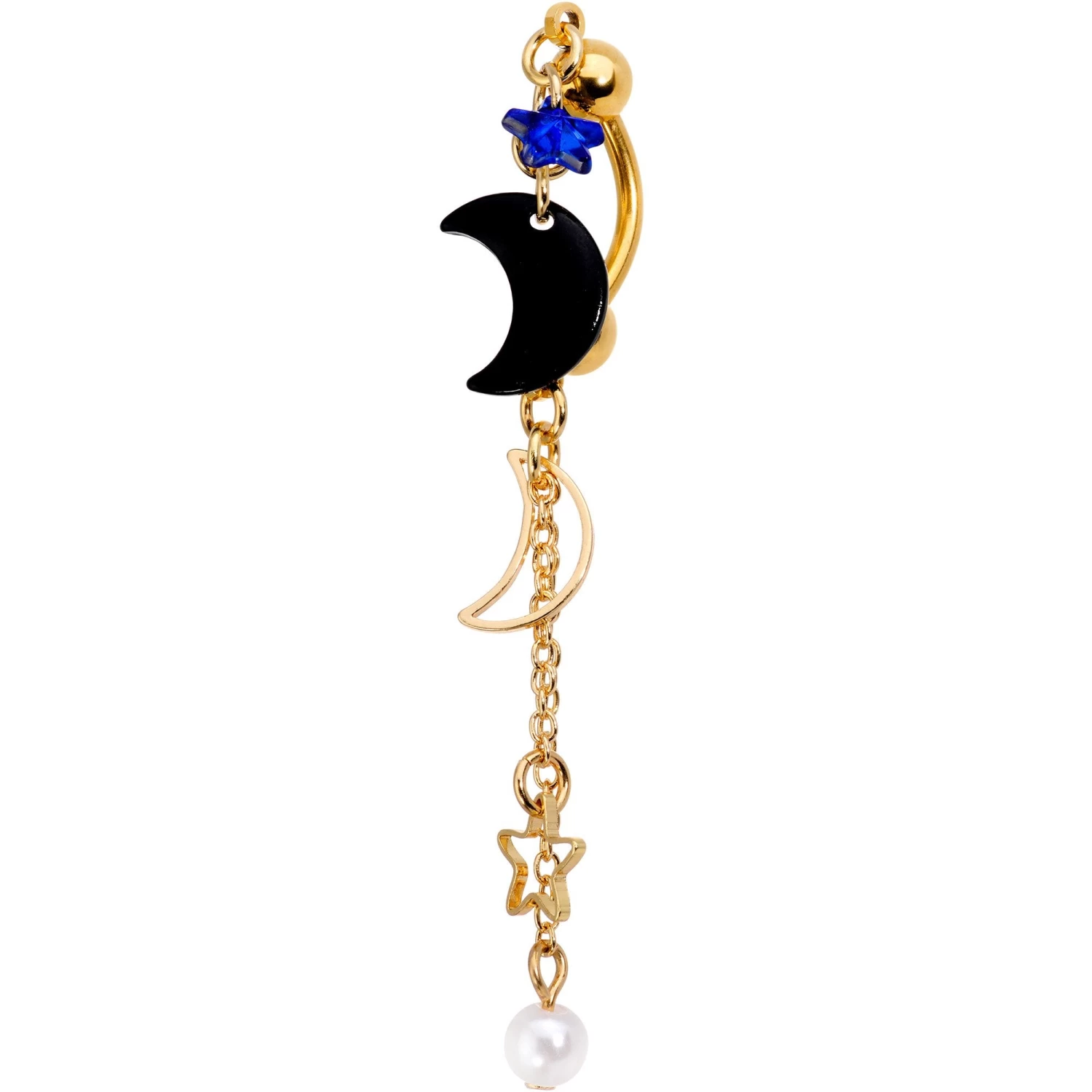 Blue Gem Star Gold PVD Cosmic Moons Top Mount Dangle Belly Ring 1 Blue Gem Star Gold PVD Cosmic Moons Top Mount Dangle Belly Ring