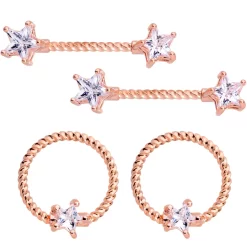 Gaby 14 Gauge Clear CZ Gem Star Rose Gold Hue BCR Barbell Nipple Ring Set