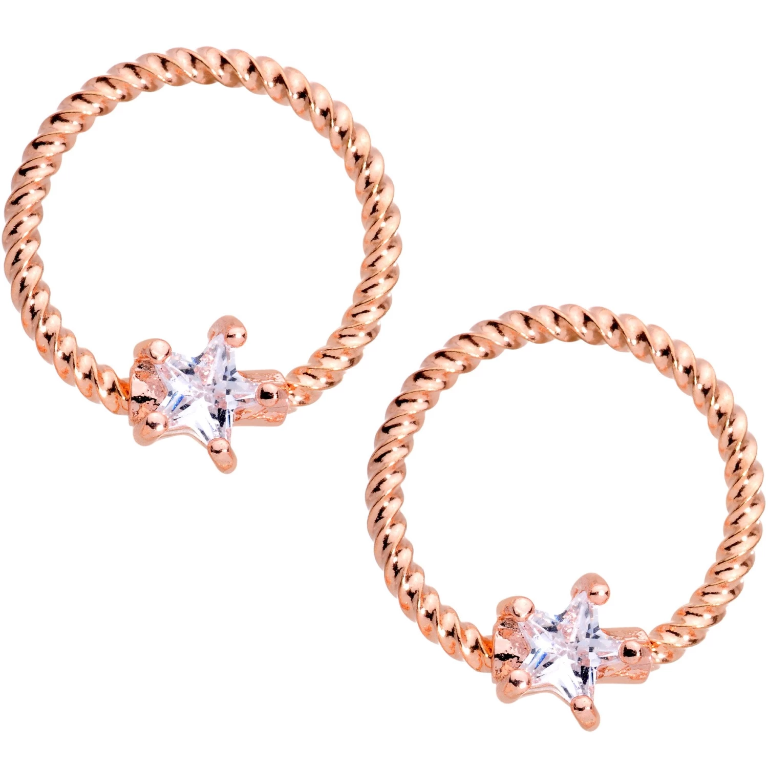 Gaby 14 Gauge Clear CZ Gem Star Rose Gold Hue BCR Barbell Nipple Ring Set 3 Gaby 14 Gauge Clear CZ Gem Star Rose Gold Hue BCR Barbell Nipple Ring Set - Image 3