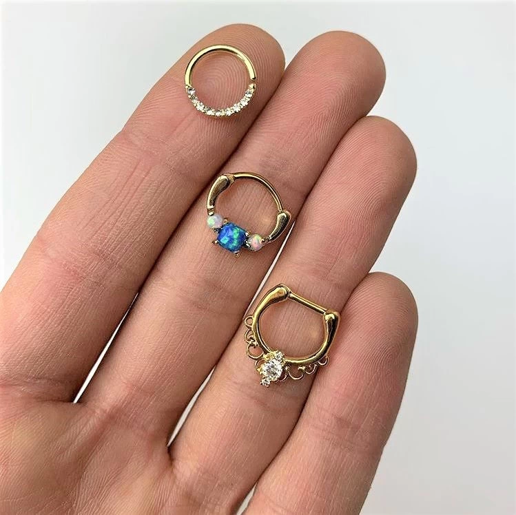 16 Gauge 5/16 Clear Gem Gold Tone Simple Elegance Seamless Circular Ring 2 16 Gauge 5/16 Clear Gem Gold Tone Simple Elegance Seamless Circular Ring - Image 2