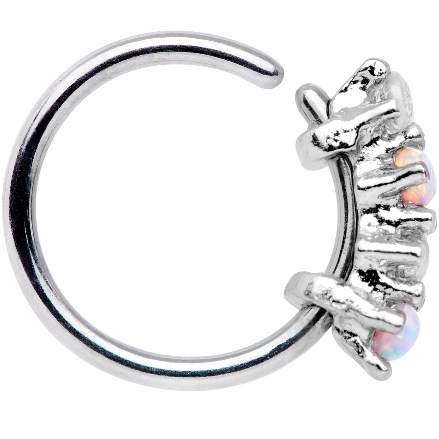 20 Gauge 5/16 White Synthetic Opal Staccato Seamless Circular Ring 2 20 Gauge 5/16 White Synthetic Opal Staccato Seamless Circular Ring - Image 2