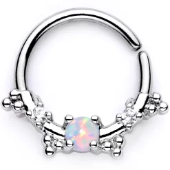 16 Gauge 3/8 White Synthetic Opal Luminous Seamless Circular Ring