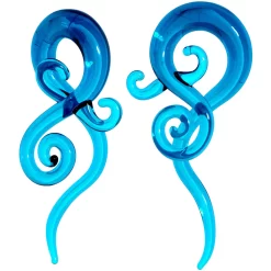 Blue Glass Translucent Swirl Twirl Spiral Taper Set 6mm To 12mm