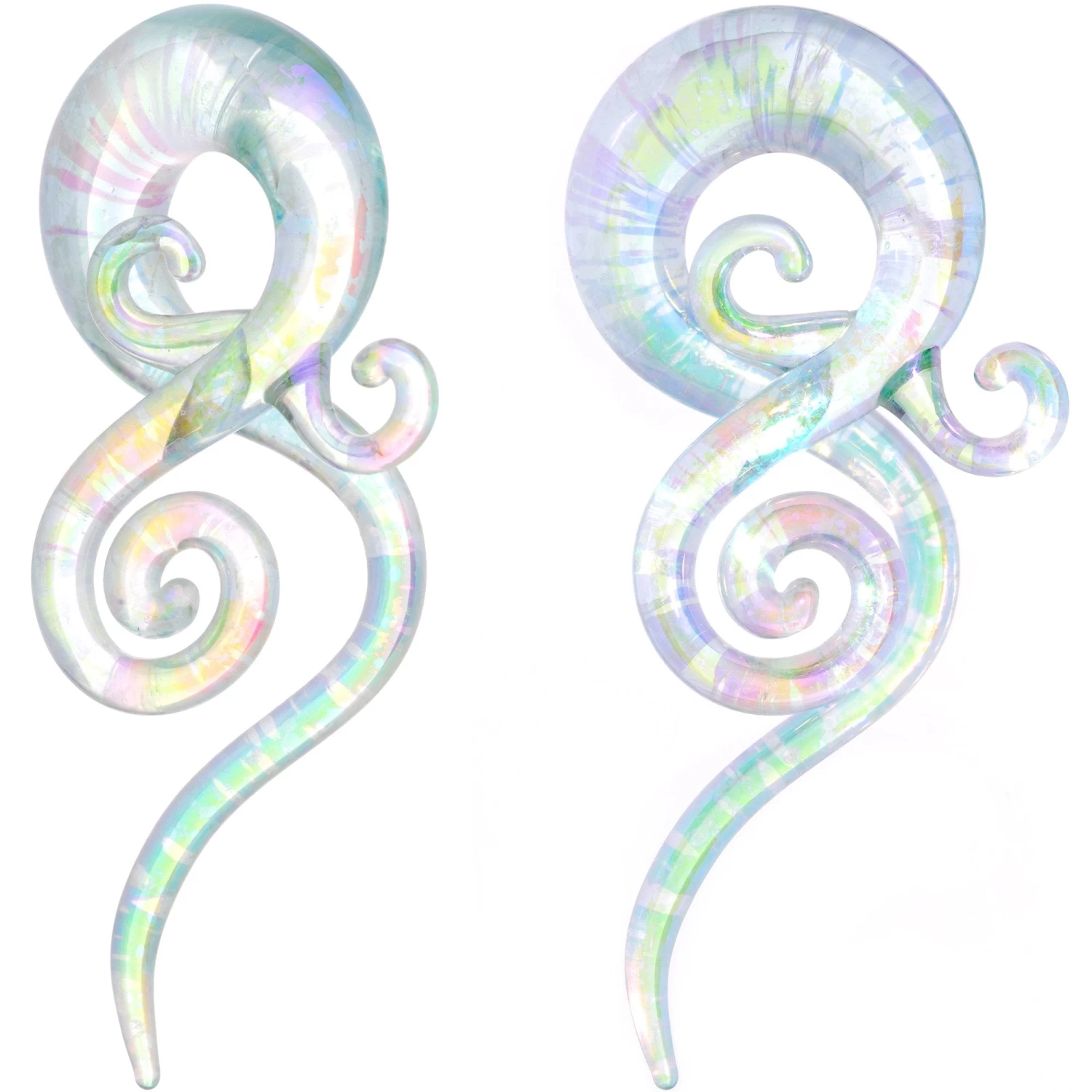7/16 White Glass Shimmer Swirl Twirl Spiral Taper Set 1 7/16 White Glass Shimmer Swirl Twirl Spiral Taper Set