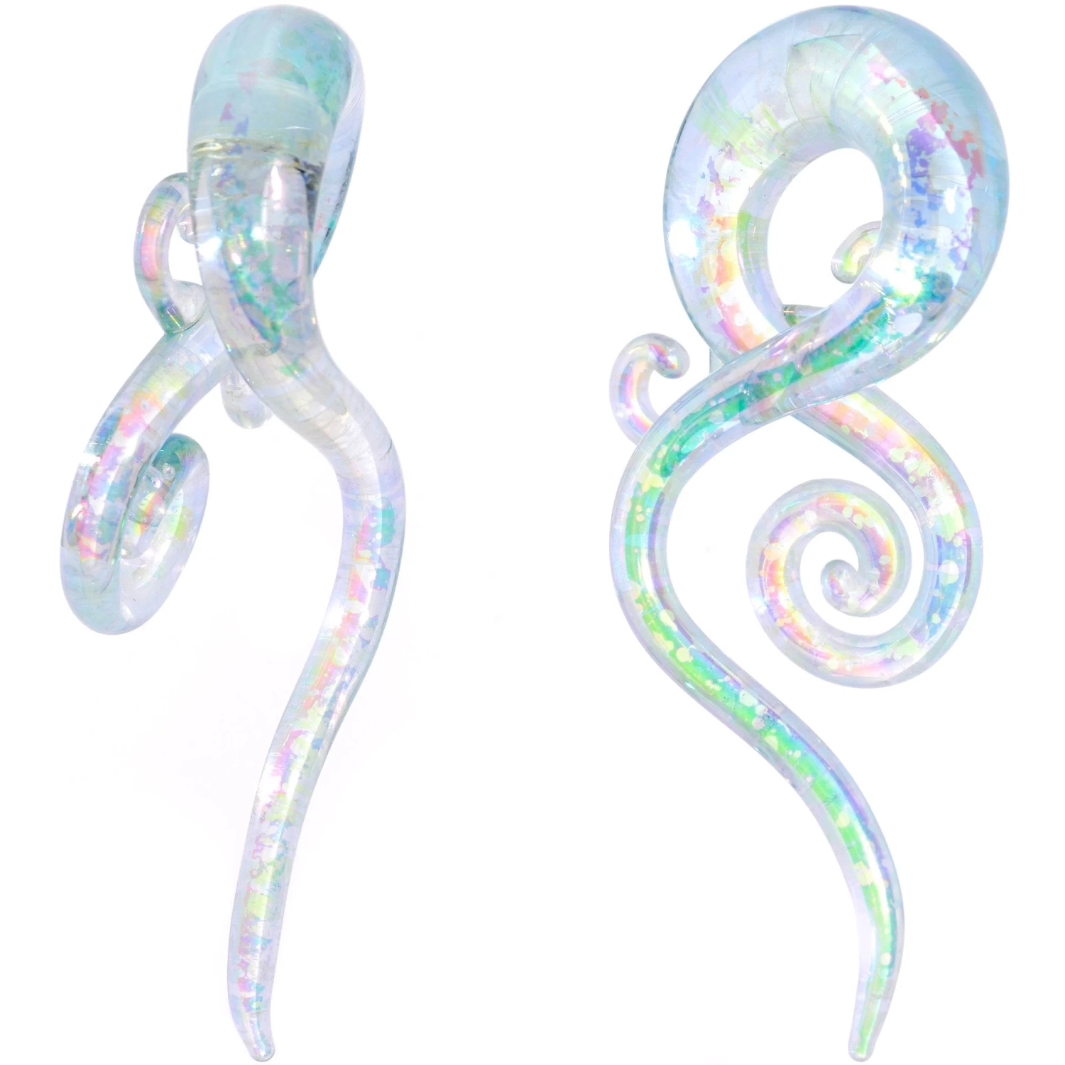 7/16 White Glass Shimmer Swirl Twirl Spiral Taper Set 2 7/16 White Glass Shimmer Swirl Twirl Spiral Taper Set - Image 2