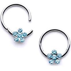 16 Gauge 3/8 Aqua Gem Petal Flower Hinged Segment Ring Set