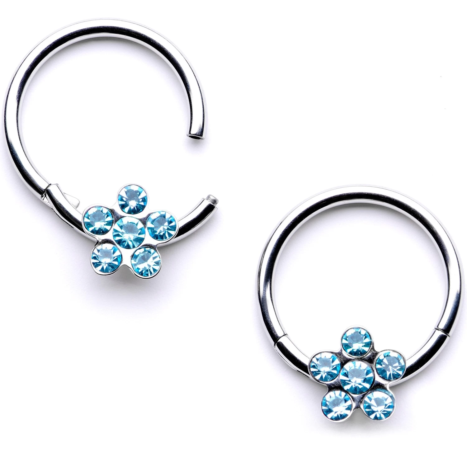 16 Gauge 3/8 Aqua Gem Petal Flower Hinged Segment Ring Set 1 16 Gauge 3/8 Aqua Gem Petal Flower Hinged Segment Ring Set