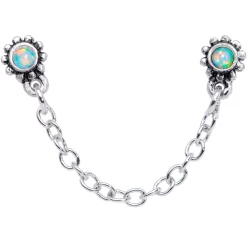 20 Gauge 1/4 White Synthetic Opal Chain Dangle Double Nose Bone -Body Jewelry Store 64206.otherimage2