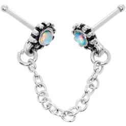 20 Gauge 1/4 White Synthetic Opal Chain Dangle Double Nose Bone -Body Jewelry Store 64206.otherimage3