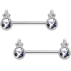 14 Gauge Clear CZ Gem Lotus Flower Queen Captive Ring Barbell Nipple Ring Set 5 14 Gauge Clear CZ Gem Lotus Flower Queen Captive Ring Barbell Nipple Ring Set -Body Jewelry Store 64210.otherimage2