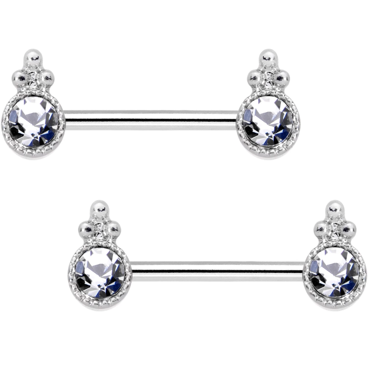 14 Gauge Clear CZ Gem Lotus Flower Queen Captive Ring Barbell Nipple Ring Set 3 14 Gauge Clear CZ Gem Lotus Flower Queen Captive Ring Barbell Nipple Ring Set - Image 3