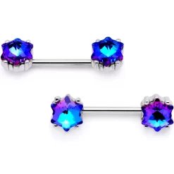 Gaby 9/16 Blue Gem Supernova Barbell Nipple Ring Set