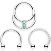 16 Gauge 3/8 Teal Faux Opal Twisted Horseshoe Closure Ring Set