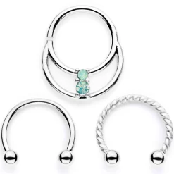 16 Gauge 3/8 Teal Faux Opal Twisted Horseshoe Closure Ring Set