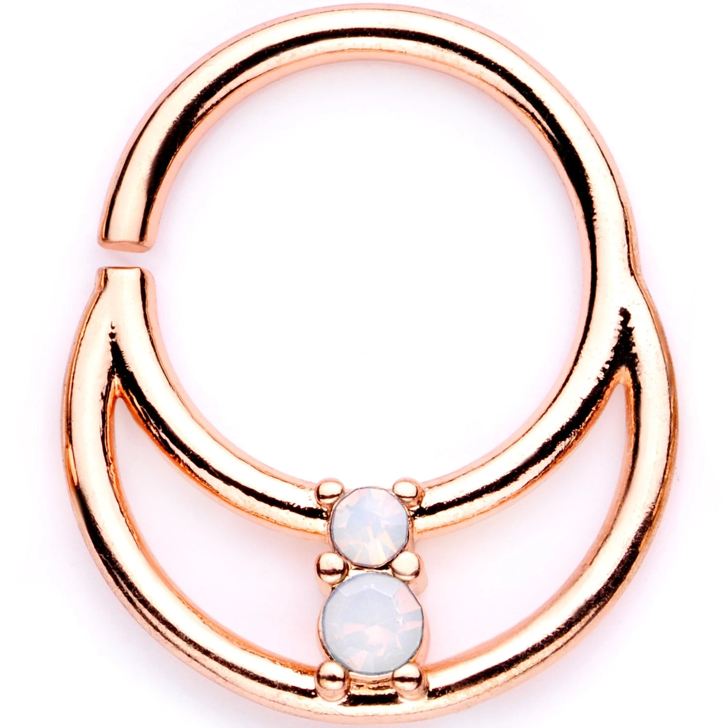 16 Gauge 3/8 White Faux Opal Rose Gold Tone Twisted Horseshoe BCR Captive Ring Set 3 16 Gauge 3/8 White Faux Opal Rose Gold Tone Twisted Horseshoe BCR Captive Ring Set - Image 3