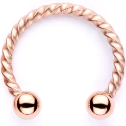 16 Gauge 3/8 White Faux Opal Rose Gold Tone Twisted Horseshoe BCR Captive Ring Set 9 16 Gauge 3/8 White Faux Opal Rose Gold Tone Twisted Horseshoe BCR Captive Ring Set -Body Jewelry Store 64252.otherimage4